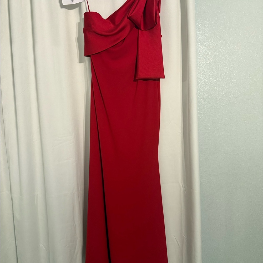 Betsy & Adam Vibrant Red One-Shoulder Dress